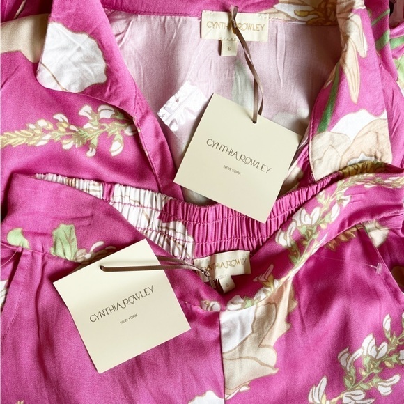 CYNTHIA ROWLEY NWT Tie Front Top and Pants Set Size Small in Pink Floral - Picture 12 of 14